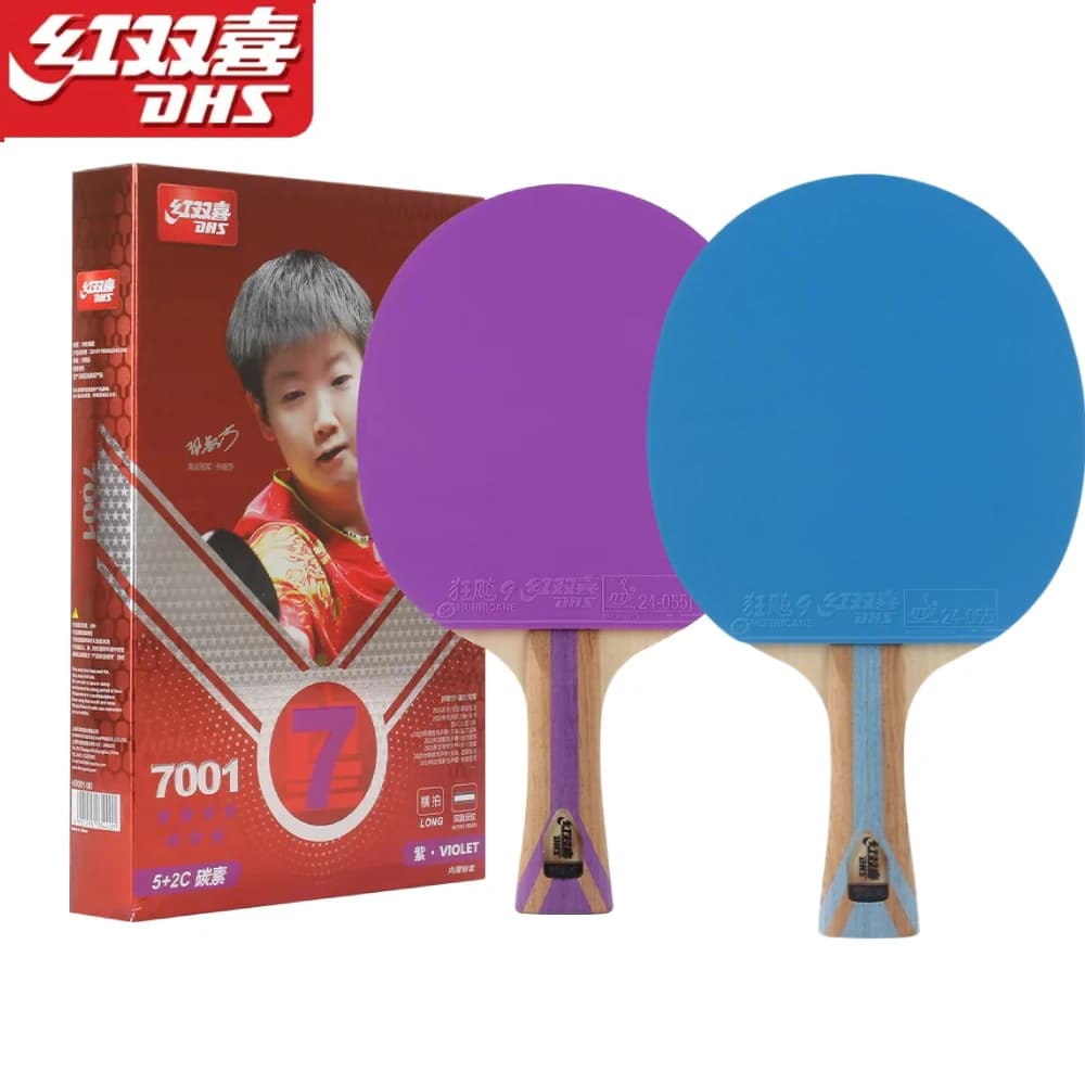 Racchetta da Ping Pong DHS Professionale 7 Stelle con Gomma Colorata Hurricane 9+3 Adesiva