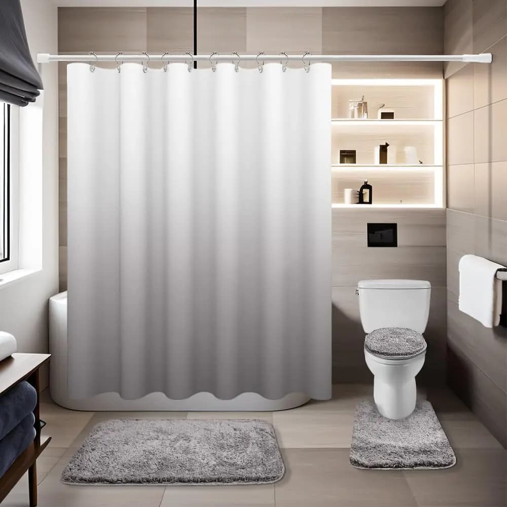 Set di 4 Pezzi per Doccia Grigio con Tappeti, Arredo Bagno Moderno per WC e Vasca