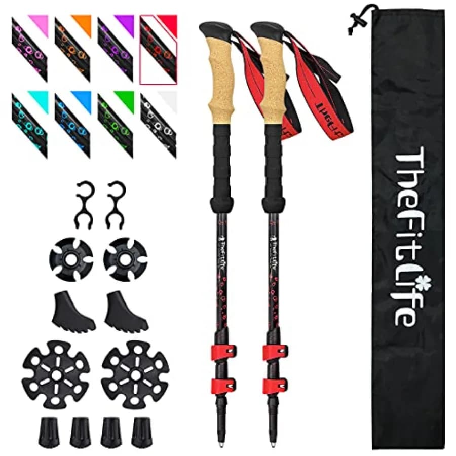 Foldable and Telescopic Carbon Fiber Trekking Sticks with Natural Cork Grip and External EVA Grip for Ultra