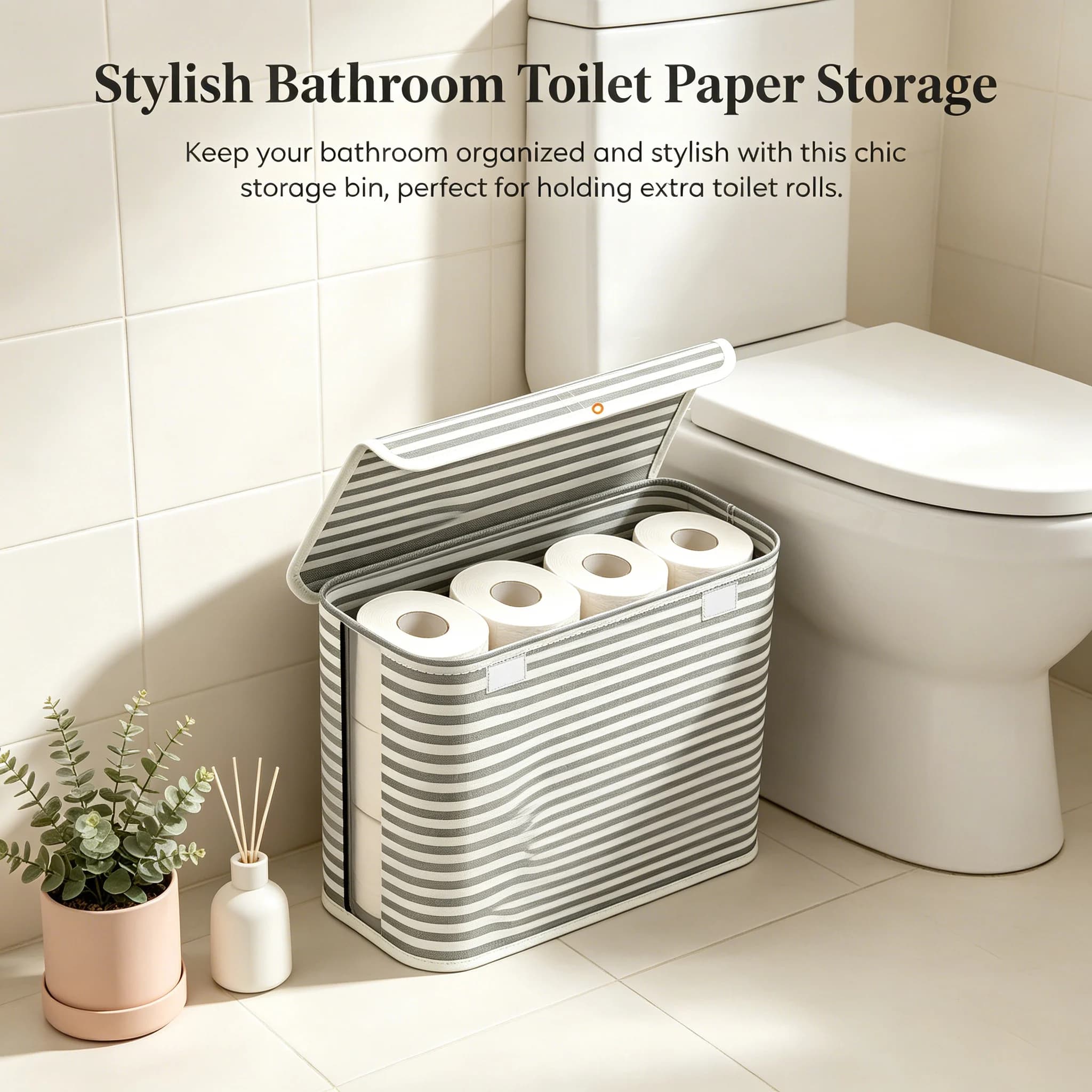 22L Toilet Paper Storage Rack, Holds 9 to 12 Rolls, Foldable Fabric Toilet Paper Basket with Lid, Bathroom Tissue Organizer