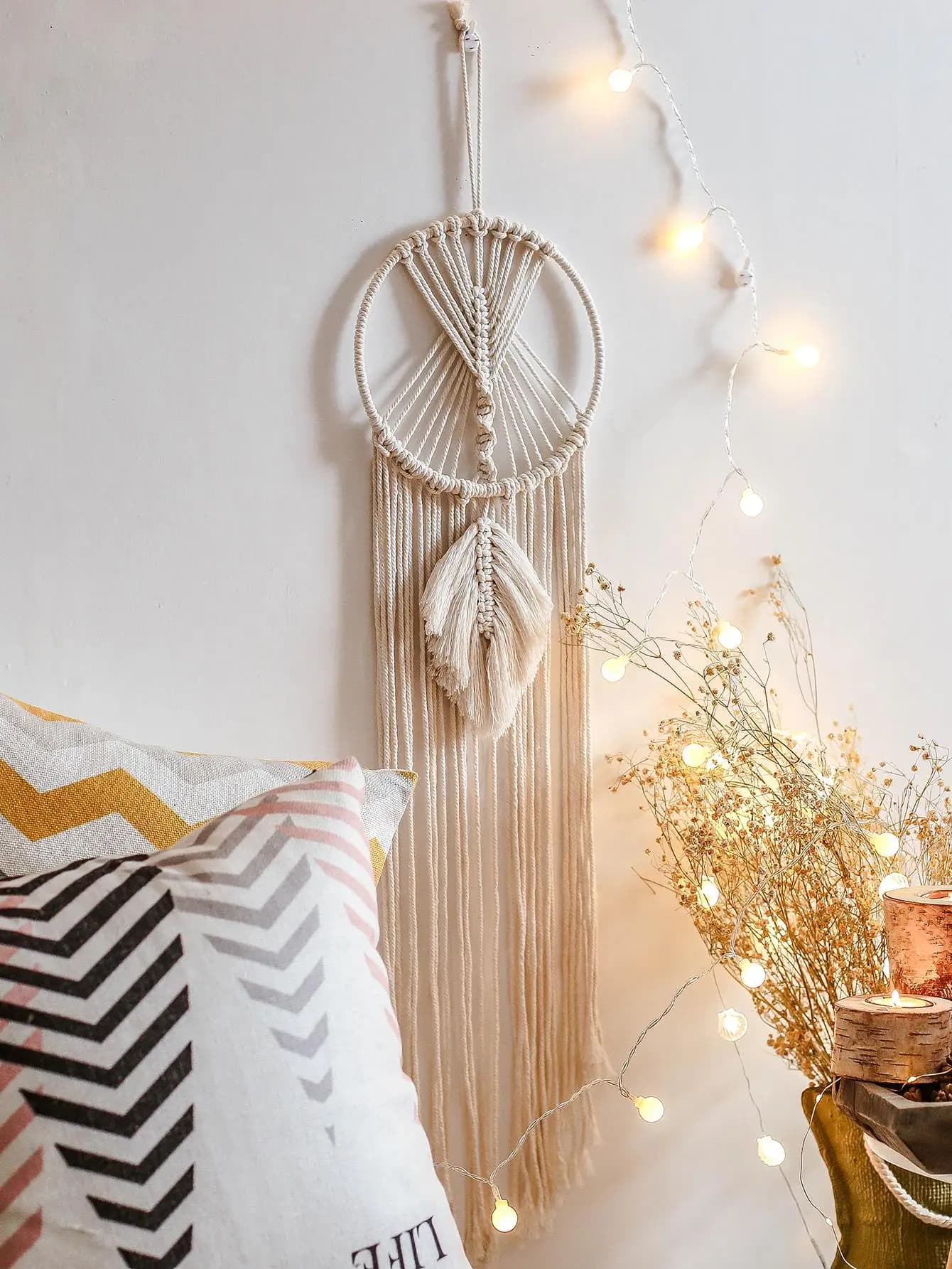 Macrame Dreamcatcher Macrame Circular Leaf Wall Hanging Boho Home Decoration Tapestry Wall Aesthetic Room Decor Christmas Gifts