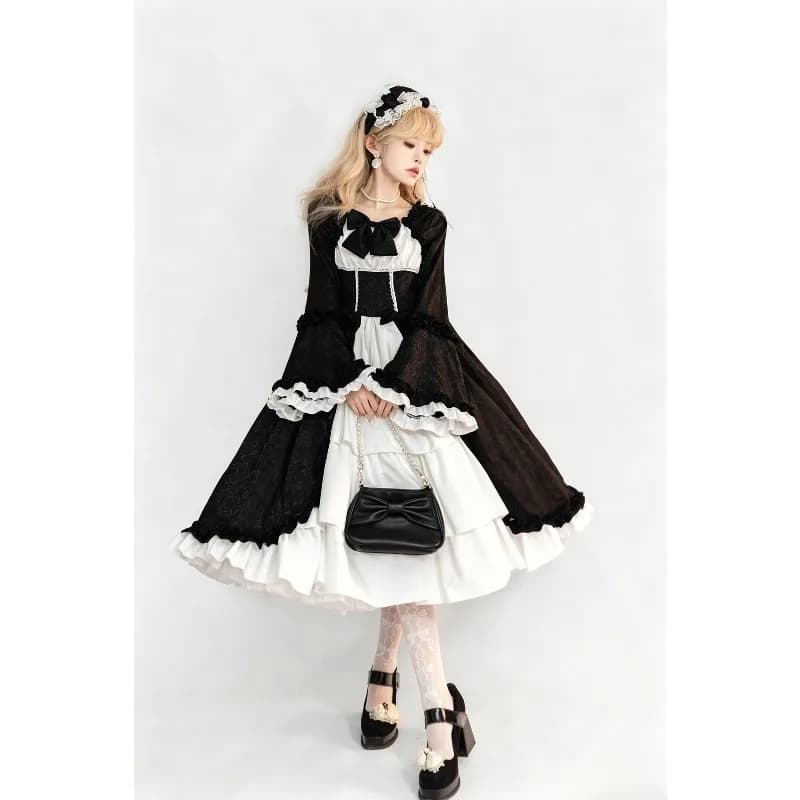 European Medieval Vintage Gothic Court Dress Square Neck Waist Cinched Bow Gown Dark Lolita Set Plus Size Evening Party Costume
