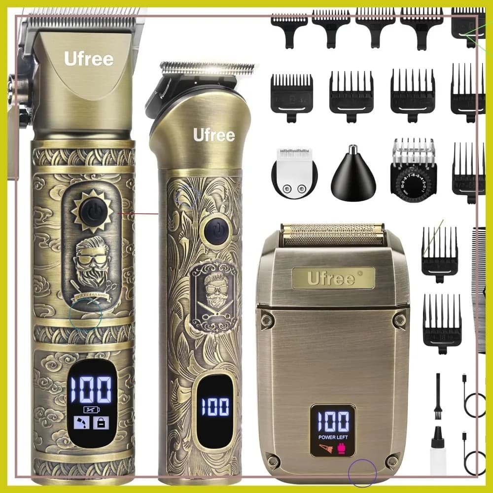 Set Regolabarba e Tagliacapelli, Rasoio Elettrico Senza Fili per Uomo, Kit per la Cura Personale con Display LCD
