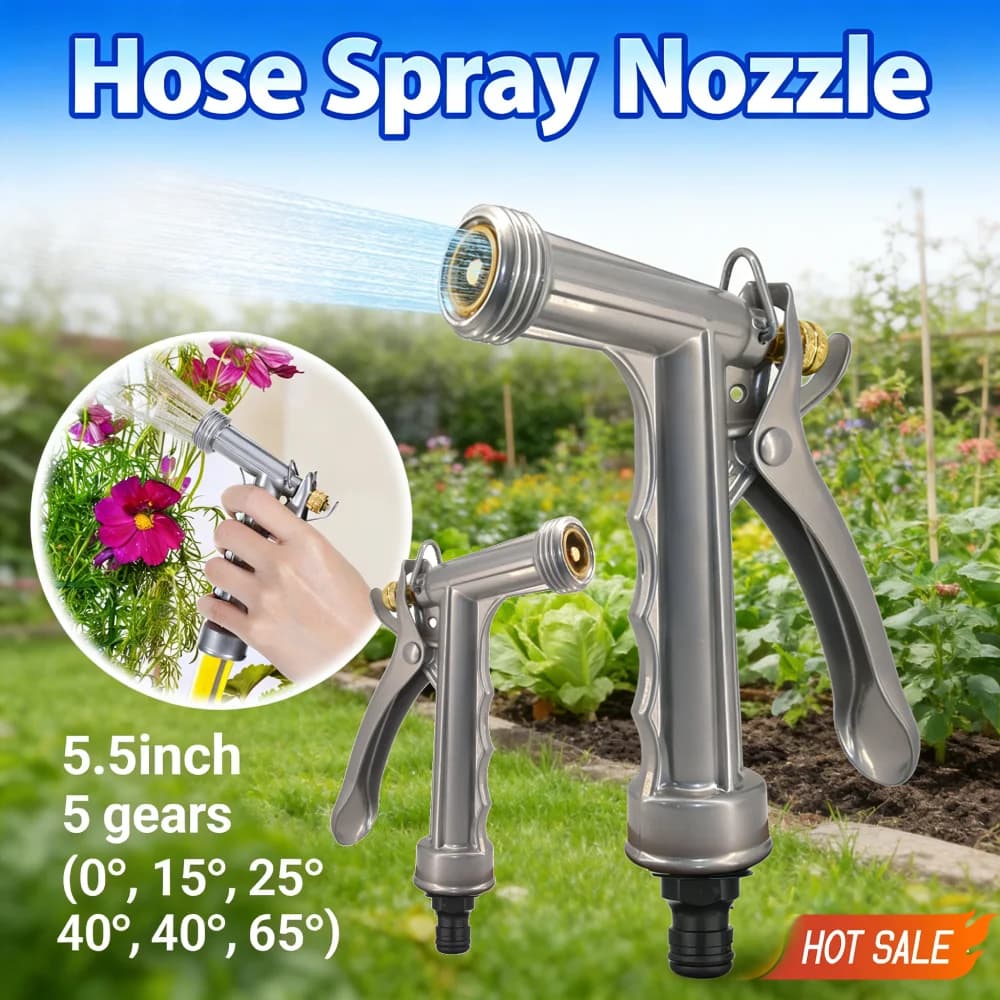 Spruzzatore portatile in lega di zinco da 5,5 pollici con ugello regolabile filettato e impugnatura per irrigazione da giardino