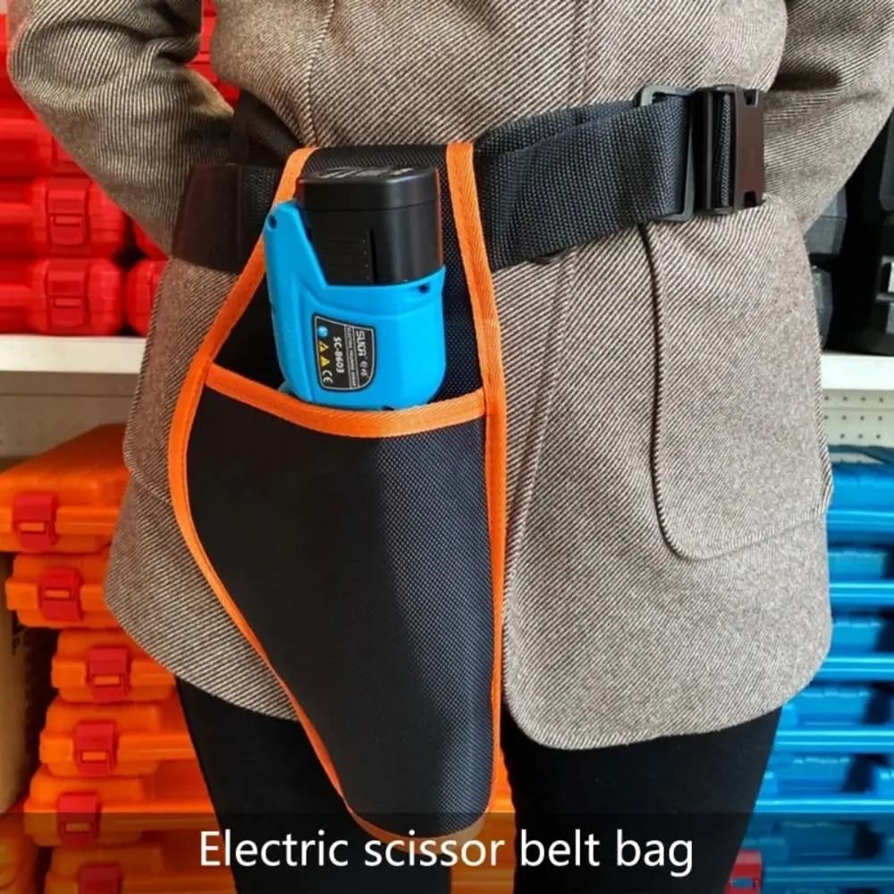 Power Electric Scissors Belt Bag with Battery, Wearable, Black and Orange, Aesthetic, Kit Tools