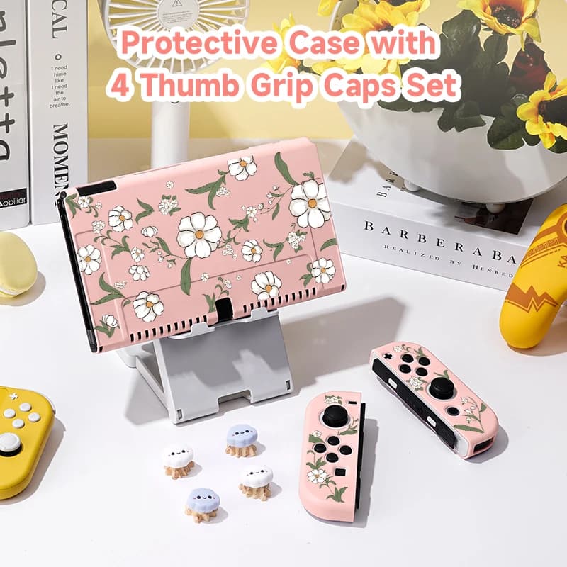 Pacchetto di custodie protettive per interruttori floreali con tappi di presa da 4 pezzi per Nintendo Switch OLED, per Cover Switch NS, accessorio per giochi Switch