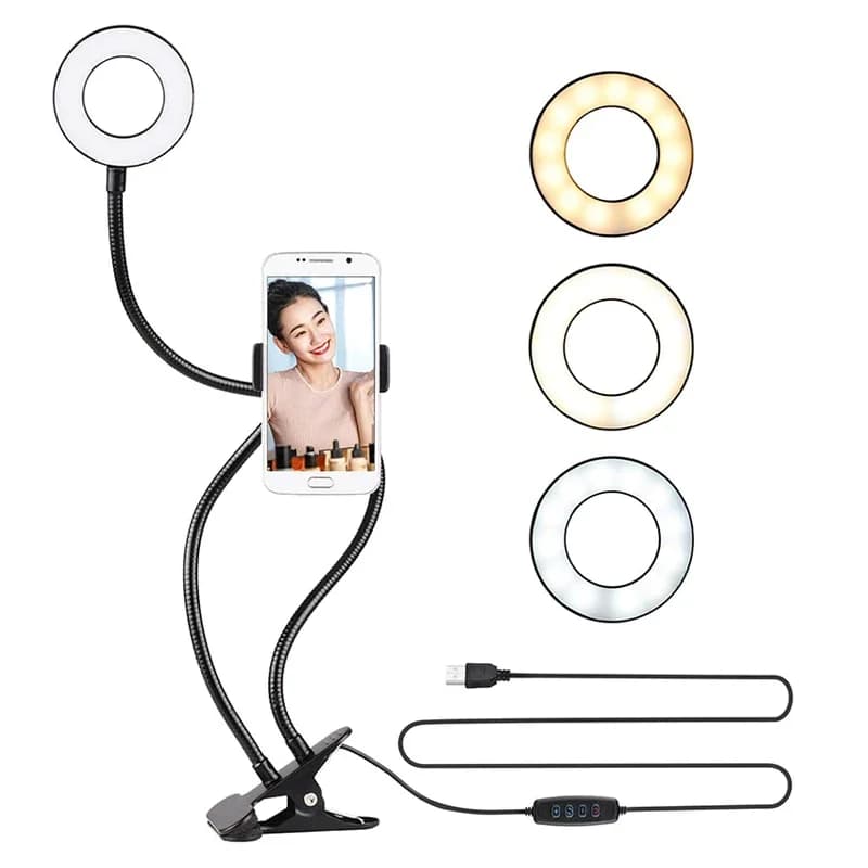 Anello luminoso universale per selfie con supporto flessibile per telefono cellulare Lampada da scrivania con staffa pigra Luce a LED per cucina da ufficio in streaming live