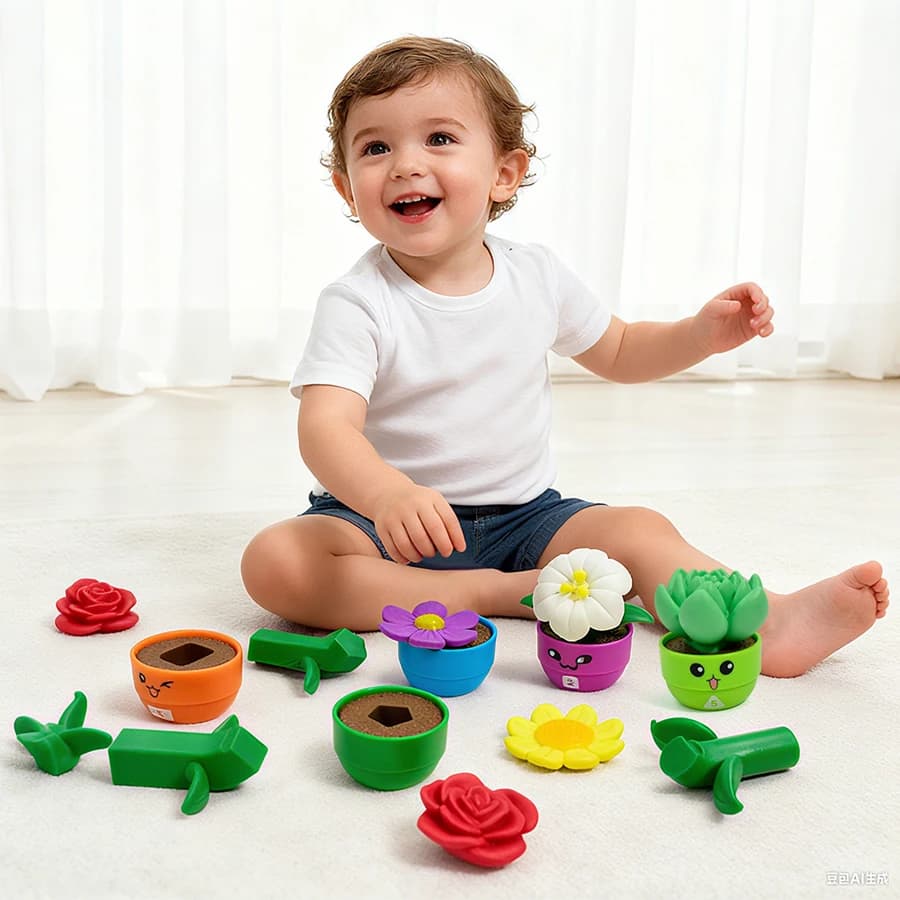Gioco Educativo Montessori per Bambini: Vaso di Fiori con Forme Geometriche e Colori, Puzzle di Abbinamento per l'Apprendimento dei Bambini