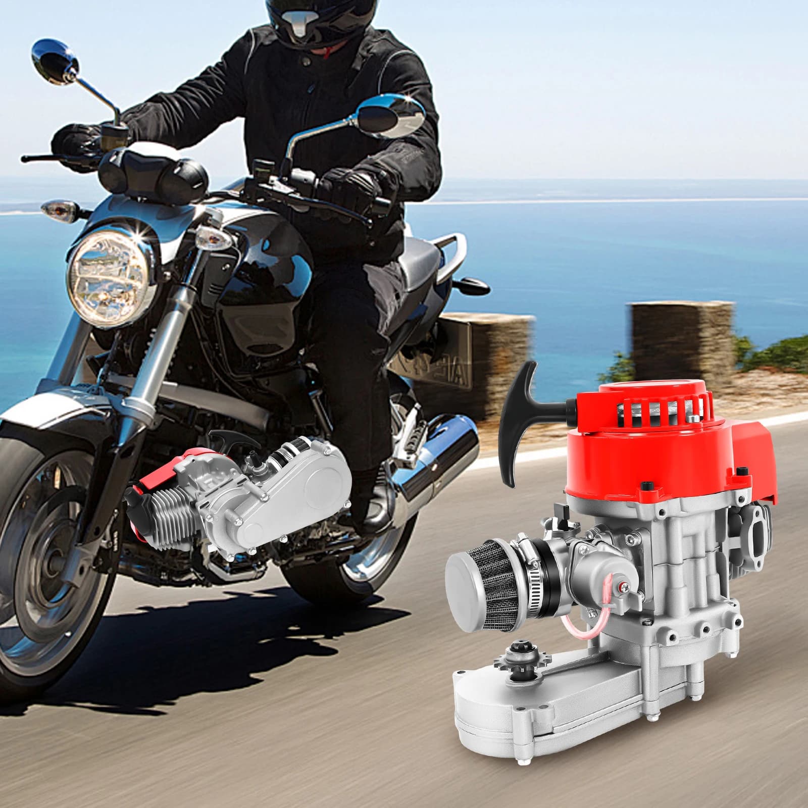 Pocket Bike Motor Big Bore 49cc 50cc 2-stroke Motor Pull Start Fit Pocket Bike Mini Dirt Bike