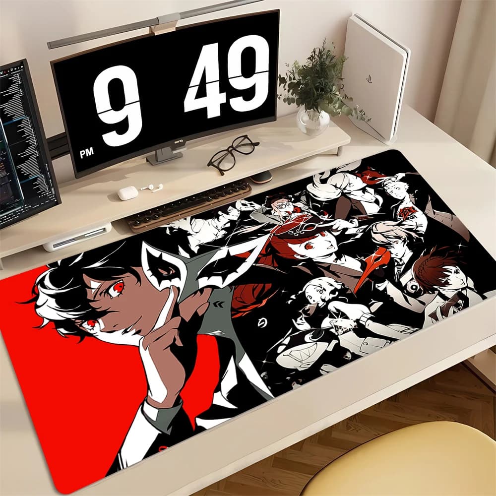 Tappetino per Mouse da Gaming XXL Rosso con Personaggi dei Fumetti, Antiscivolo in Gomma con Bordo Bloccato, per Laptop e Scrivania, Tappetino Esteso per Tastiera