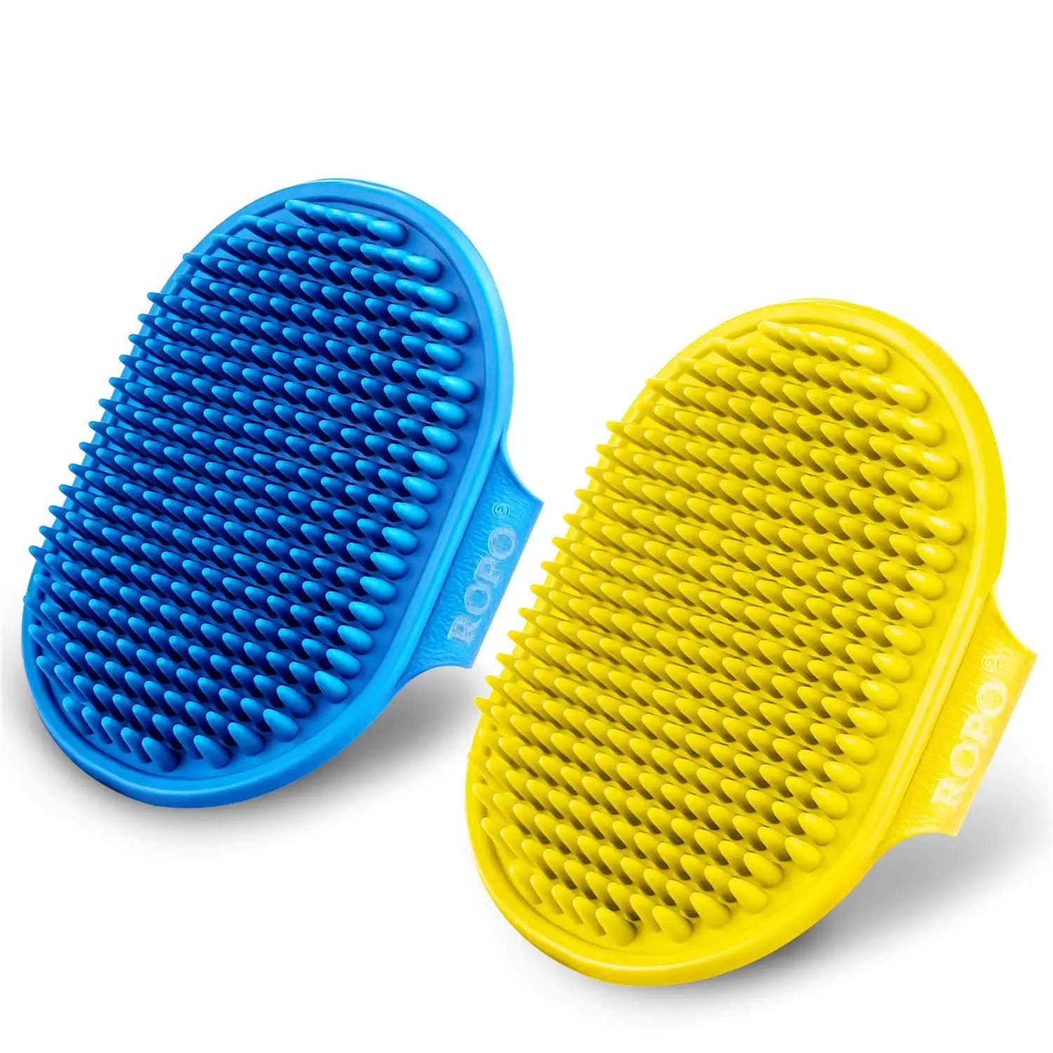 Dog Bath Brush with Adjustable Ring Handle, Long Bristles, Anti-Slip Back & Strap, Pet Grooming Brush for Dogs & Cats 2pcs