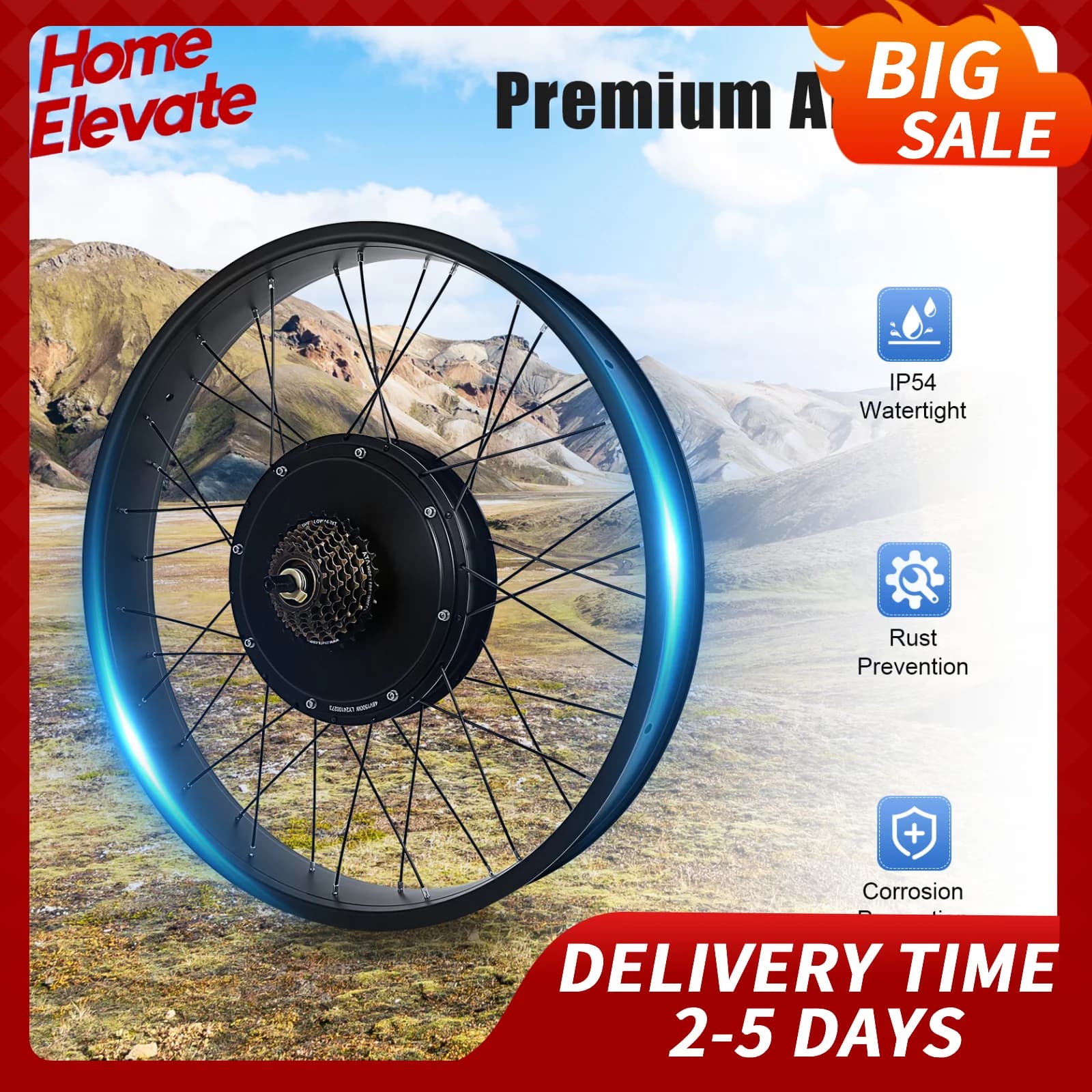 48V 1500W Kit di conversione bici elettrica 26 "Pneumatico da neve Ruota posteriore Mozzo rotante Motore Display LCD Borsa controller per E-Bike FAI DA TE