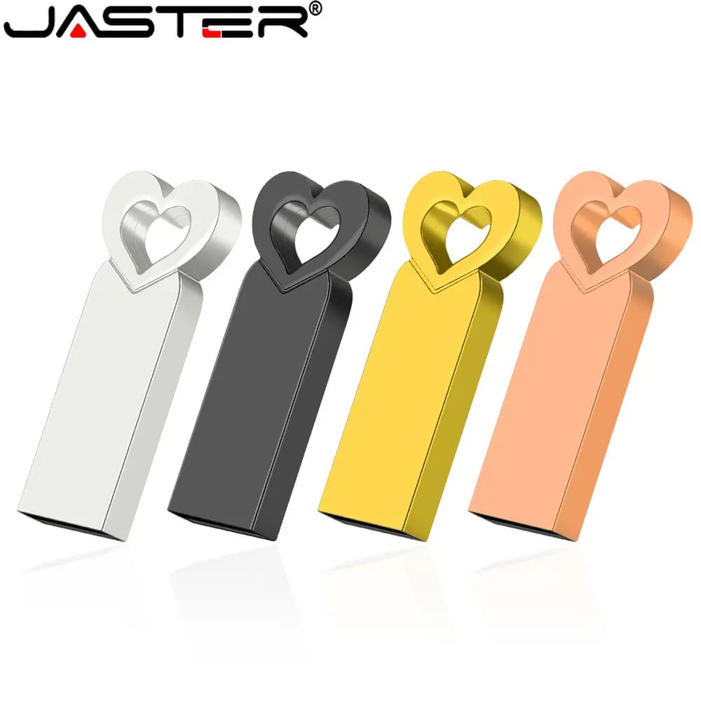 JASTER Chiavette USB ad alta velocità da 64 GB Cute Heart Pen Drive da 32 GB Memory Stick color oro rosa Pendrive con capacità reale Regalo creativo