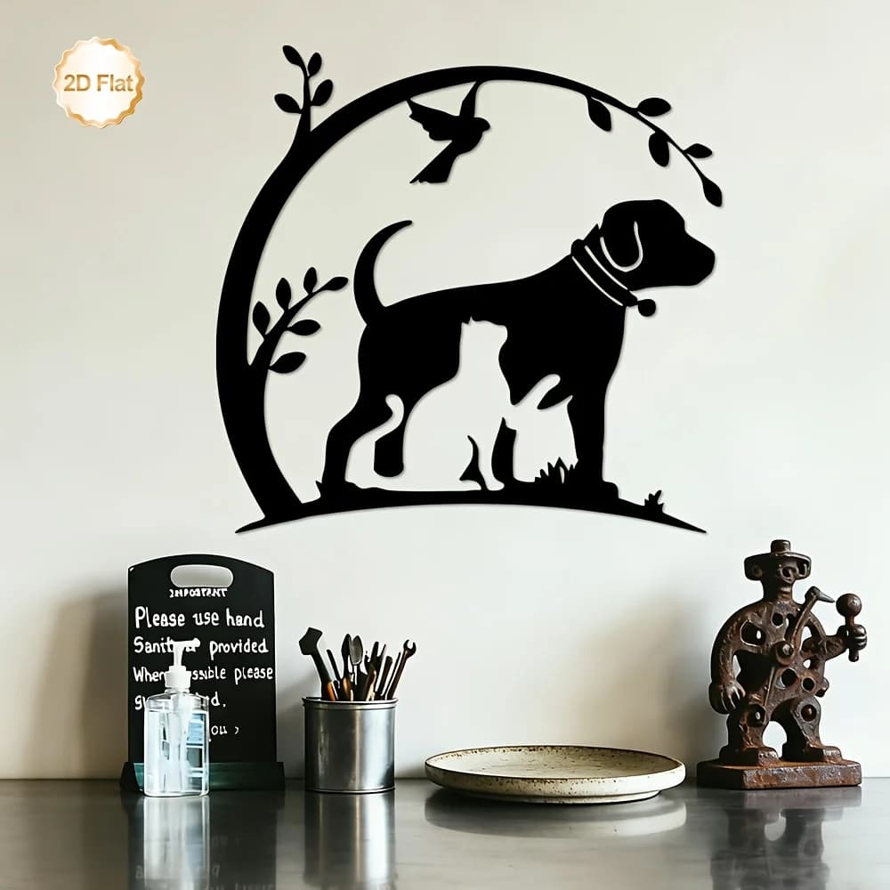 CIFBUY Metal Wall Art Iron Animal Sculpture Home Decor Indoor Outdoor Garden Office Living Room Tree Bird Cat Dog Rabbit Decor
