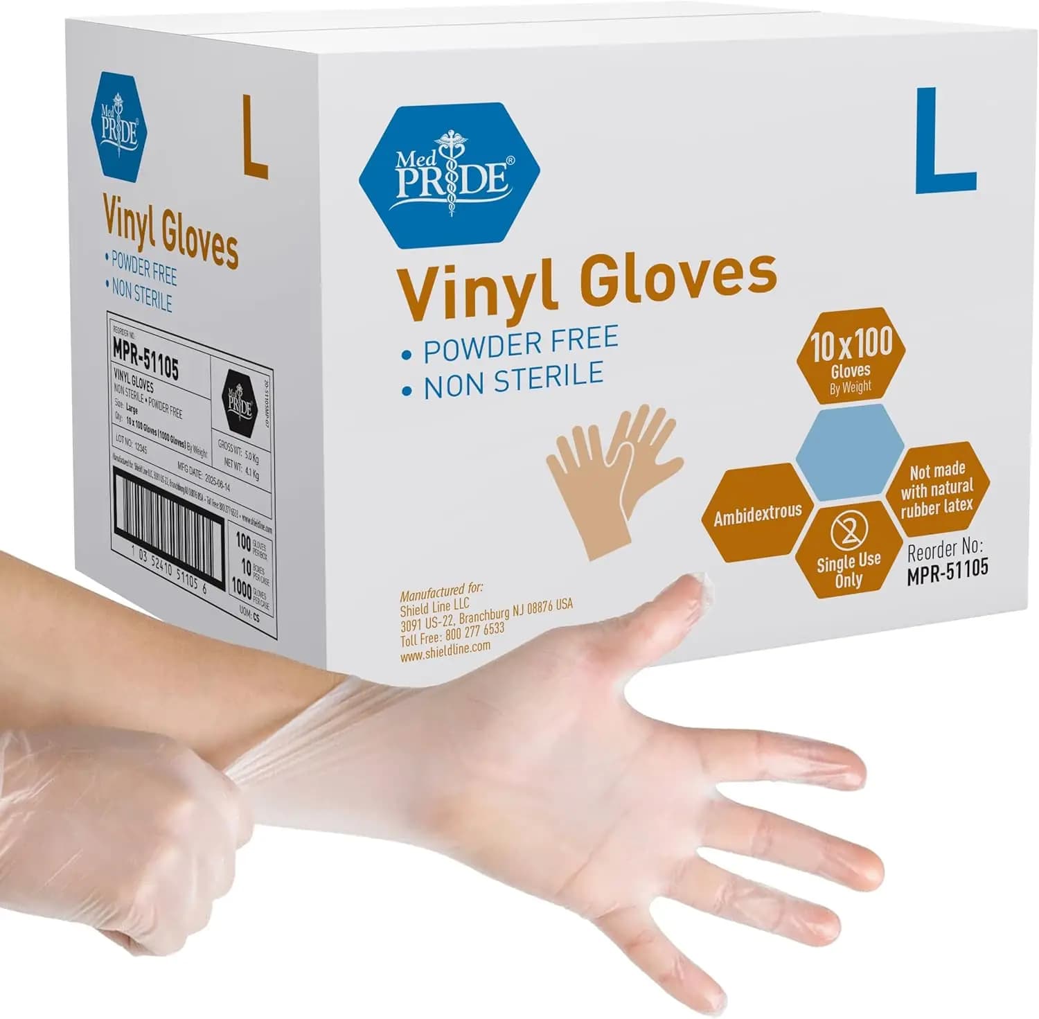 Guanti in vinile resistenti, spessore 4,3 mil, senza polvere, per uso medico, manipolazione alimenti e pulizia