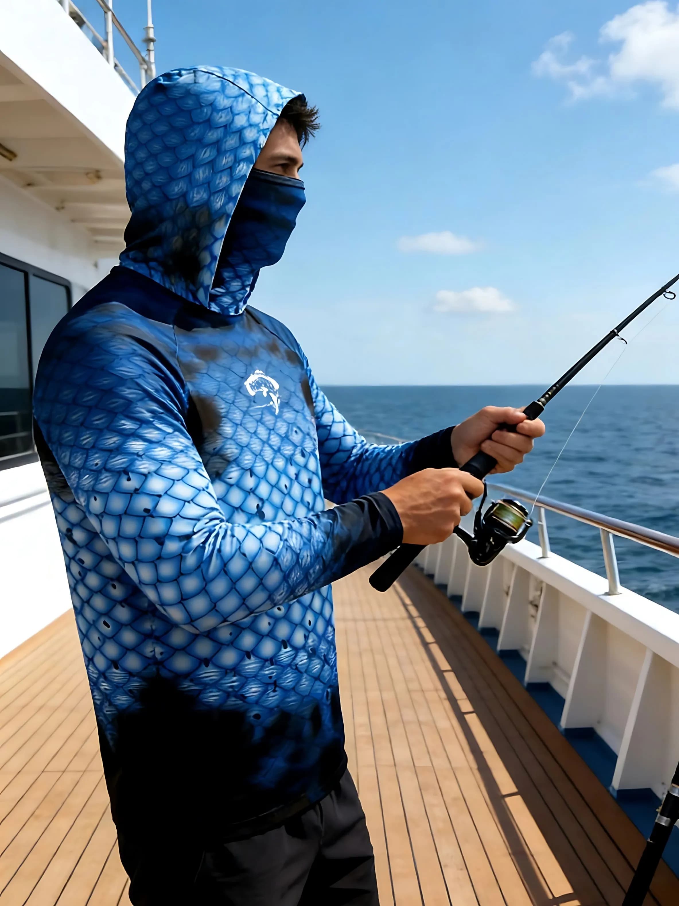 Men's long-sleeved T-shirt with sun protection hooded jacket protective mask one-piece outdoor long-sleeved top