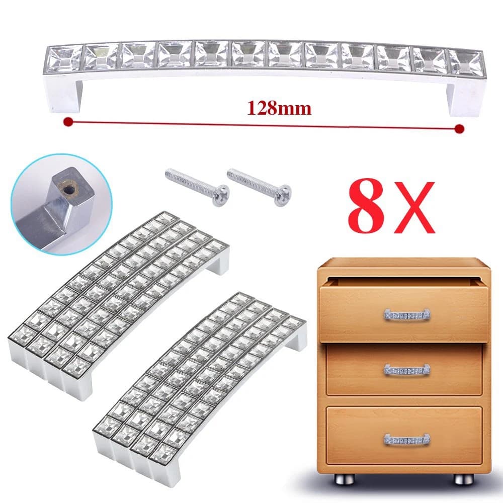 BEDW-Pack da 8 stile europeo quadrato in cristallo trasparente con strass per mobili, porta, armadio, armadio, cassetto, maniglia, pomelli 12