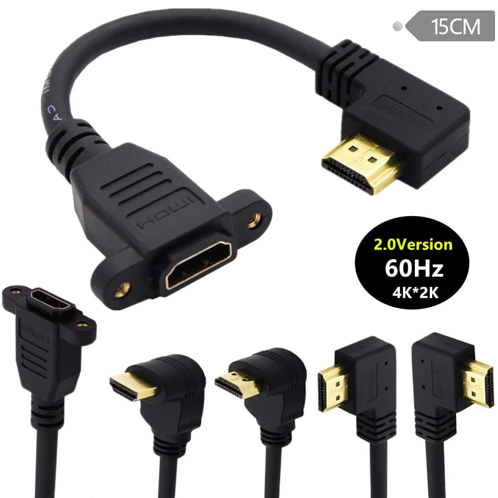 HDMI-compatible 2.0v 4K*2K Angle 90 Degree Male To Female Extension Cable Panel Mount with Screw Hole for PSP HDTV