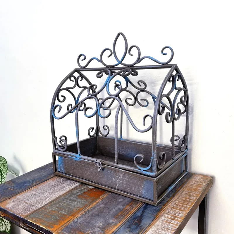 Adatto per balcone, giardino e soggiorno. Supporto per piante a forma di gabbia per uccelli in metallo, porta vasi decorativo per interni ed esterni.