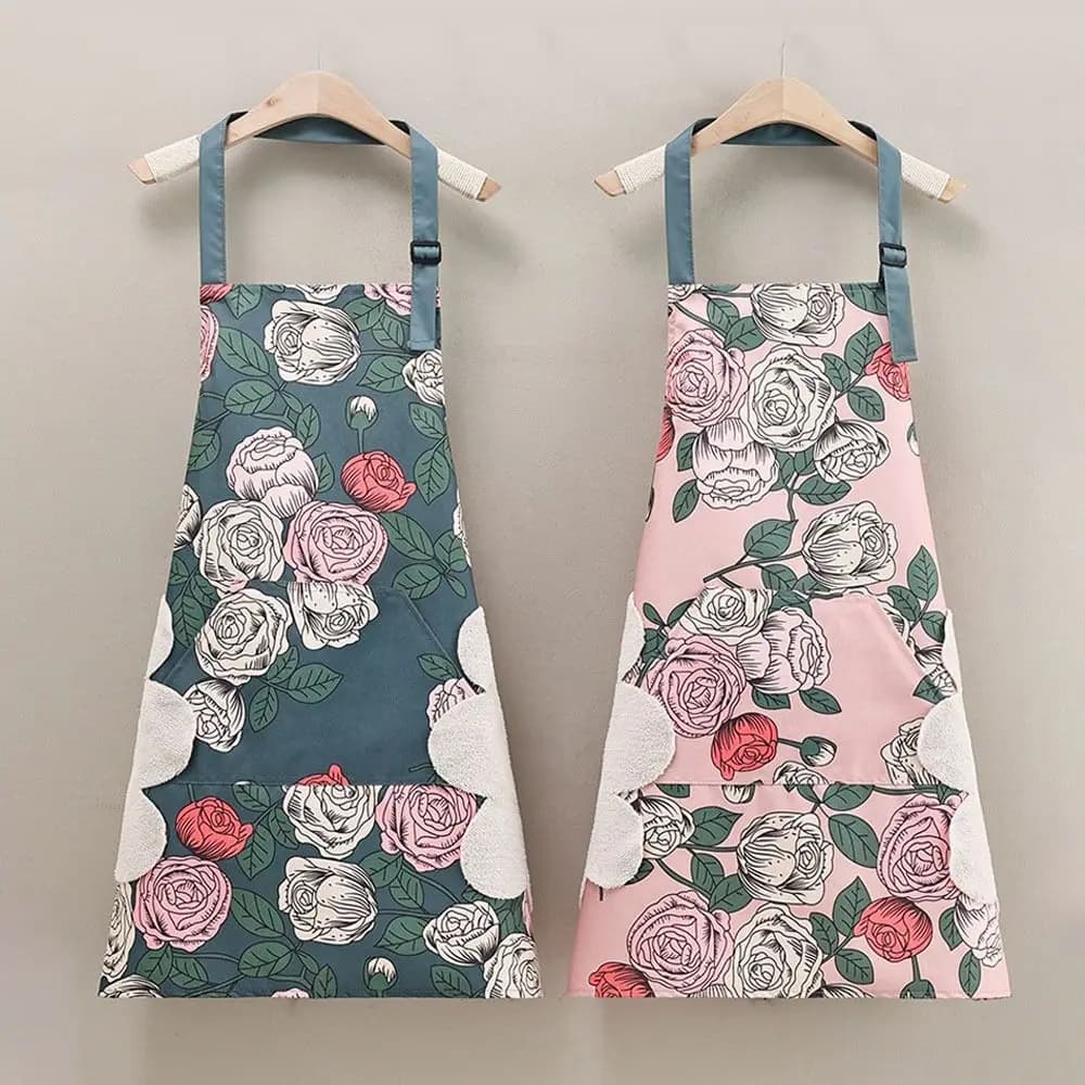 Grembiule impermeabile in PVC con asciugamano Grembiule da cucina con stampa rosa Antivegetativa Resistente all'usura Uniforme da ristorante per la casa