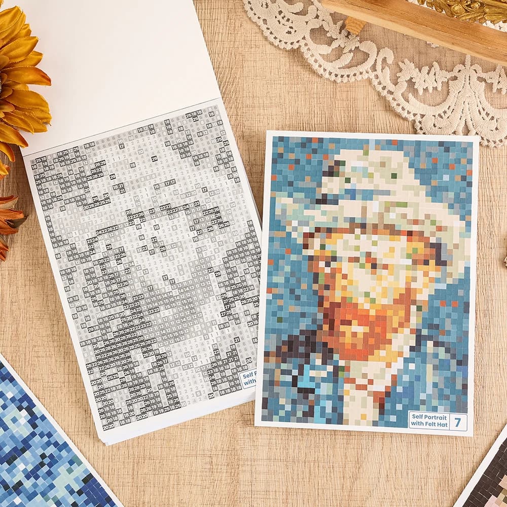Retro Oil Painting Pixel Art Sticker Book 10 Patterns + 20 Sheets Color Block Mosaic Activity for Creative Gift Art Hobbyists