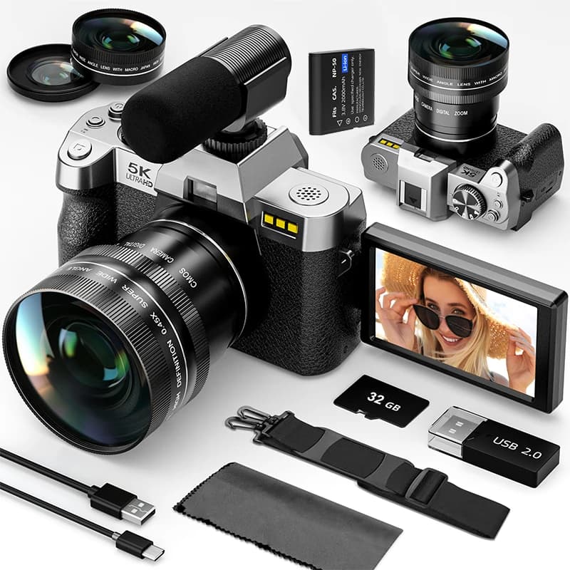 Professional 5K&48MP Digital Camera Vlog Camera with APP Control Autofocus Flip Screen Compact Camera for Travel Beginners S100F