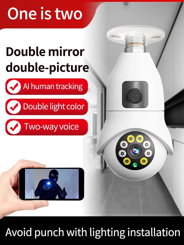 4MP 390Eyes APP Doppia Lente E27 Portalampada Wireless PTZ IP Dome Camera AI Rilevazione Umanoide Sicurezza Domestica CCTV Baby Monitor