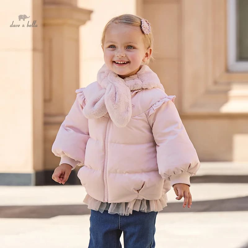 Dave Bella Piumino per ragazze Autunno Inverno Cappello in peluche per bambini Top Set in due pezzi Cappotto caldo Maglia rosa Abbigliamento per bambini DB4242474