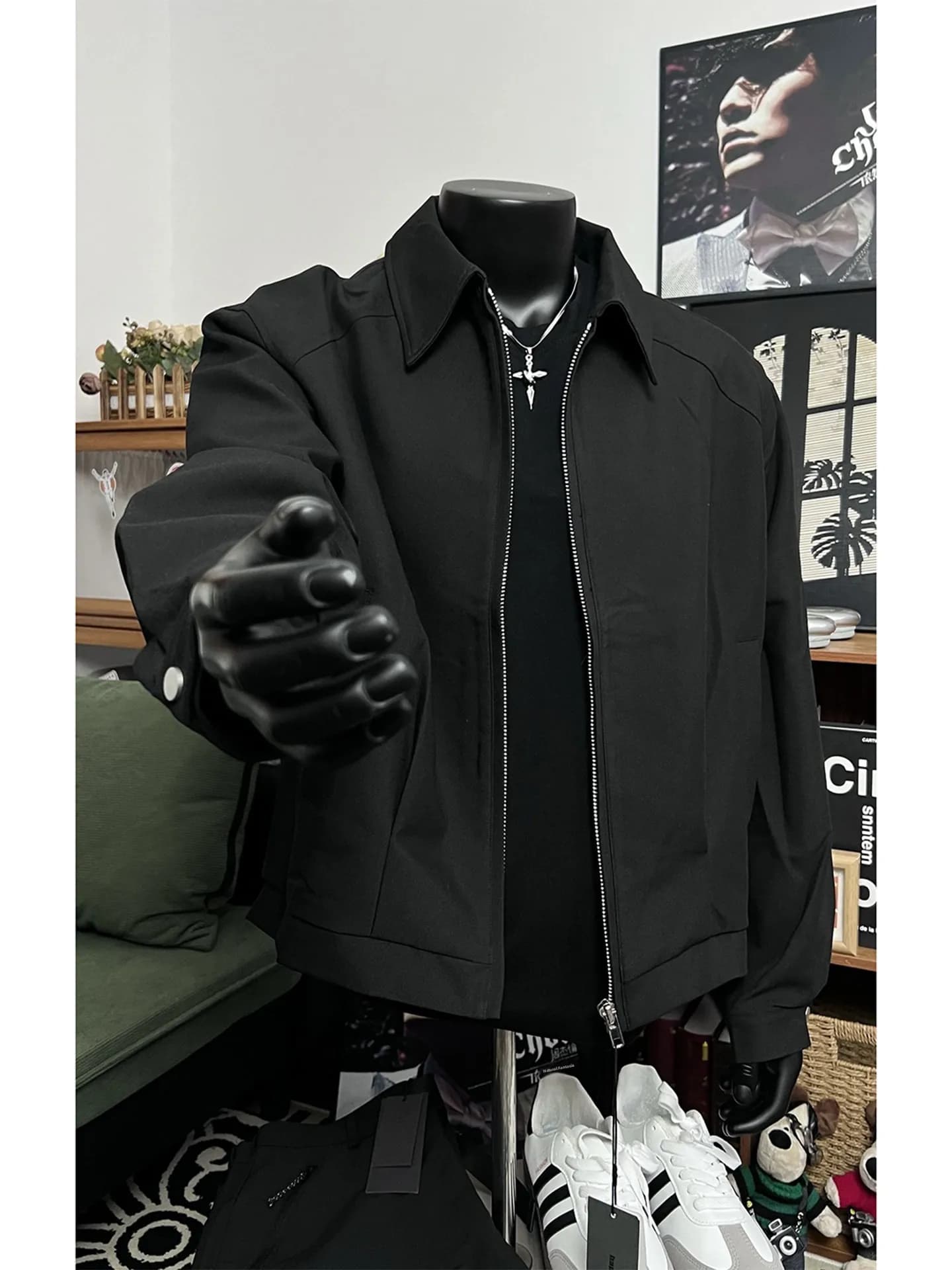 Black Short Pilot Jacket Men's Stylish Spring American Collar Administrative Jacket High-End Feelings Shoulder Shirt