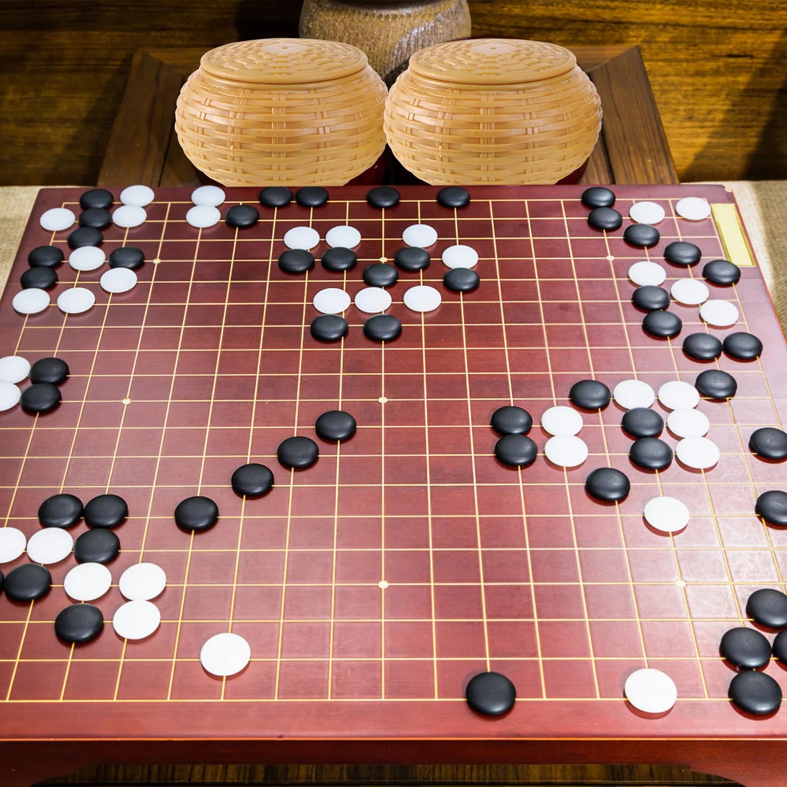 2 Pezzi Contenitore in Legno per Scacchi Go, Fatto a Mano, Lucidato, in Legno Naturale, Ecologico, Scatola per Caramelle, Frutta Secca e Pietre da Gioco