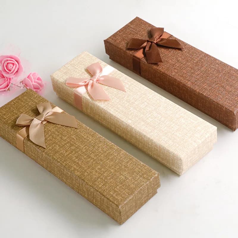 30 pezzi rettangolo lungo per penna collana portagioie scatola di carta dura scatola di carta con fiocco scatola di imballaggio carina regalo di fidanzamento all'ingrosso