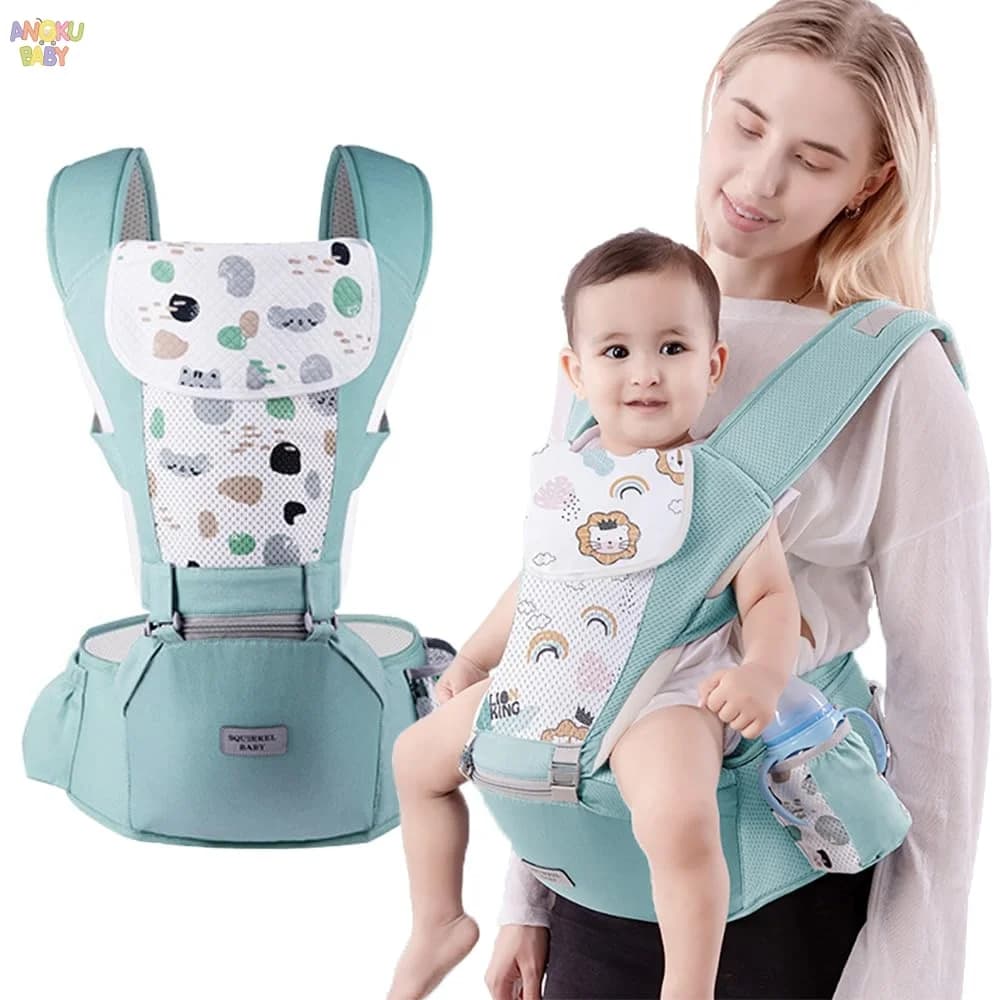 Marsupio 2 in 1 con Seduta Ergonomica Regolabile e Borsa Portaoggetti per Neonati e Bambini