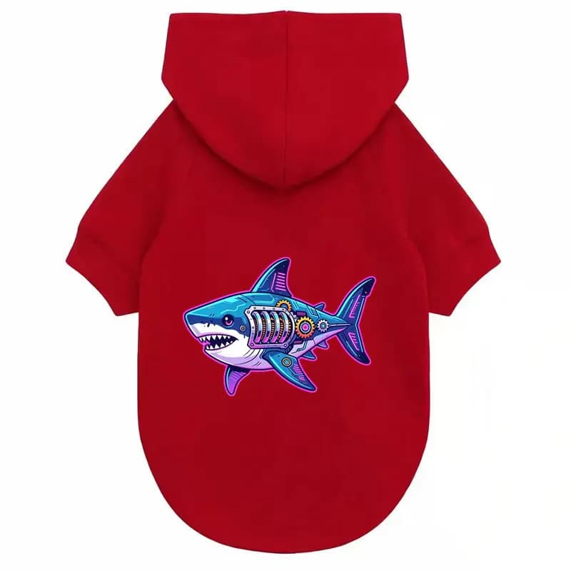 Dog Hoodie, Fashion Mech Shark Print, Small Dog Outfit, Warm & No Stick Hair