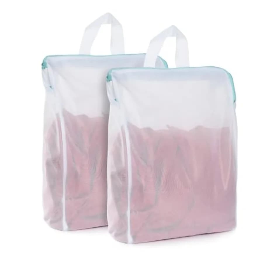 12x16 Inch Mesh Laundry Bag 2 Pack Small Lingerie Bags with Handle and Zipper Fine Mesh Bags Delicate Washable Laundry for Home