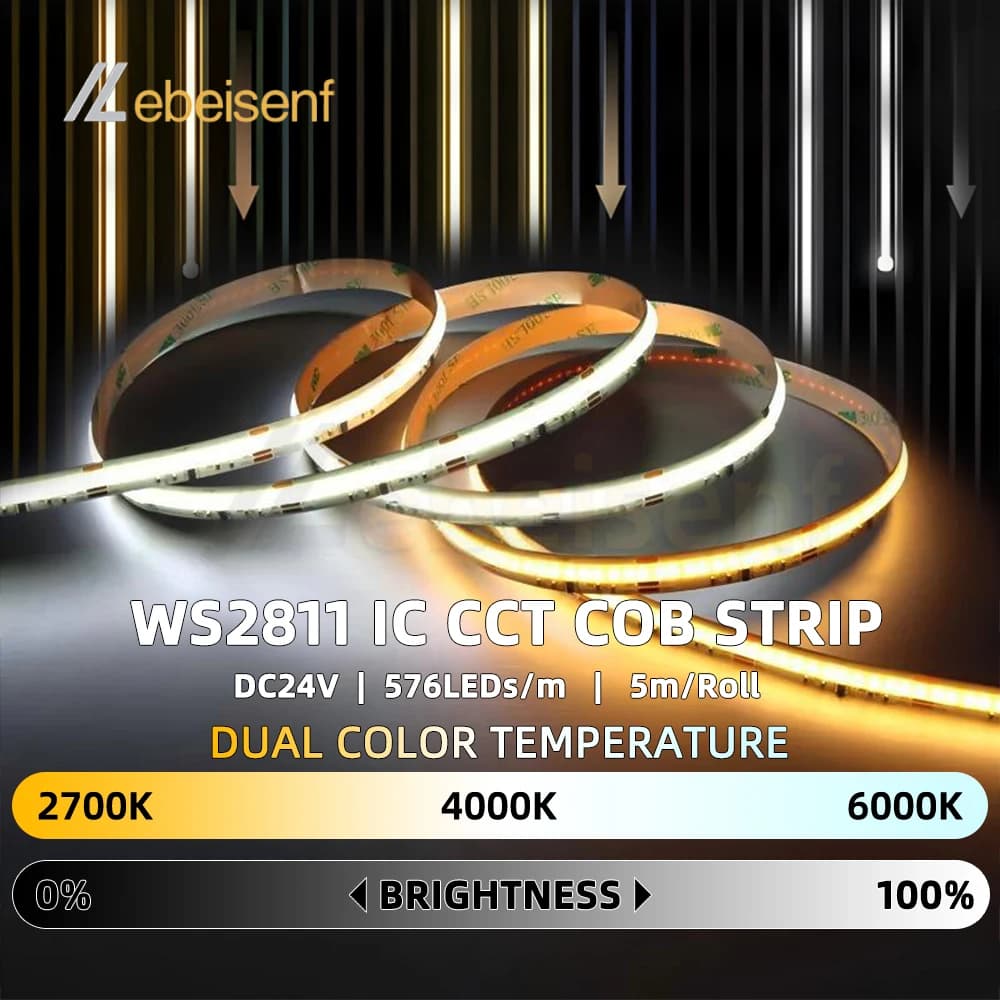 Striscia luminosa a LED RA90 FCOB SPI CCT IC WS2811 indirizzabile 576 LED da 2700K a 6500K 10mm DC24V Luci COB flessibili FOB ad alta densità
