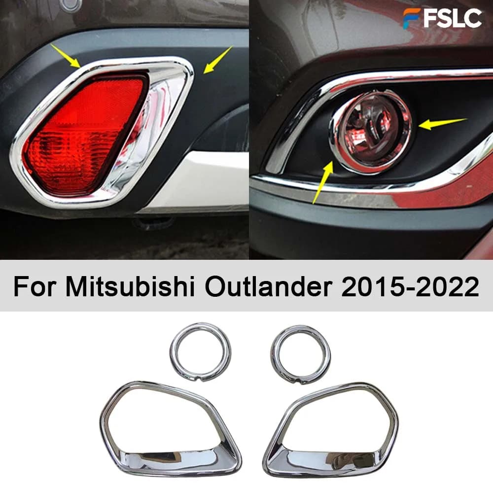 Per Mitsubishi Outlander 2015-2022, Cornice Cromata ABS per Fari Fendinebbia Anteriori e Posteriori, Accessori Decorativi per Auto