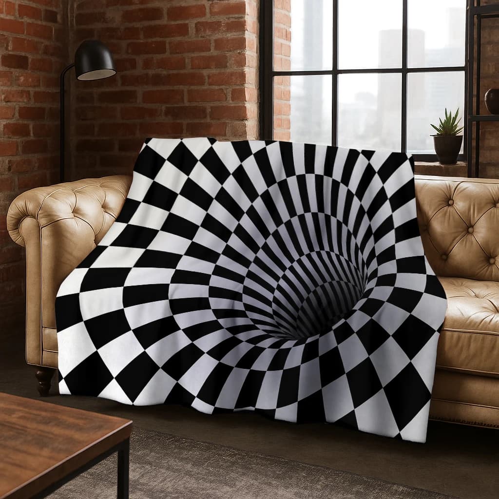 Coperta in flanella con illusione di geometria visiva a mosaico 3D, morbida coperta calda per camera da letto, soggiorno, letto, viaggio, campeggio, picnic, regalo