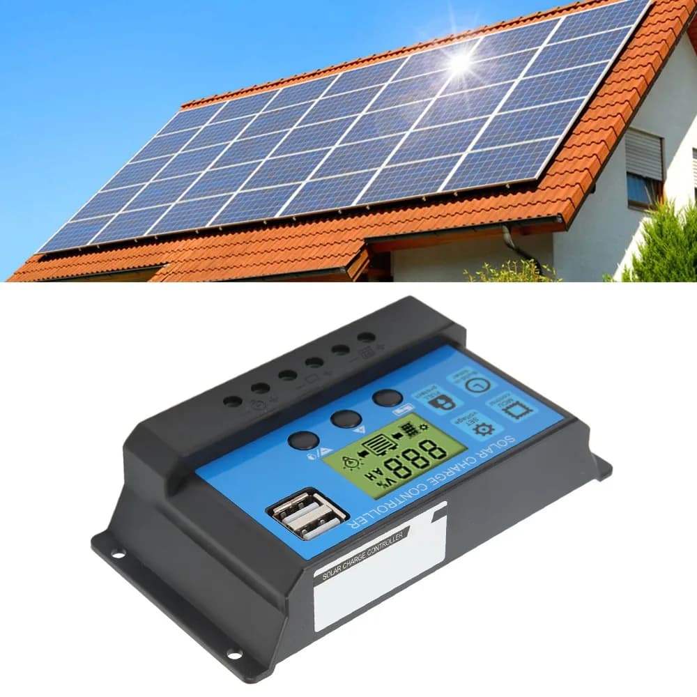 Regolatore di Carica Solare 10A/20A con Display LCD, Doppia Porta USB, Controller PWM 12V/24V per Pannelli Solari e Ricarica Batterie