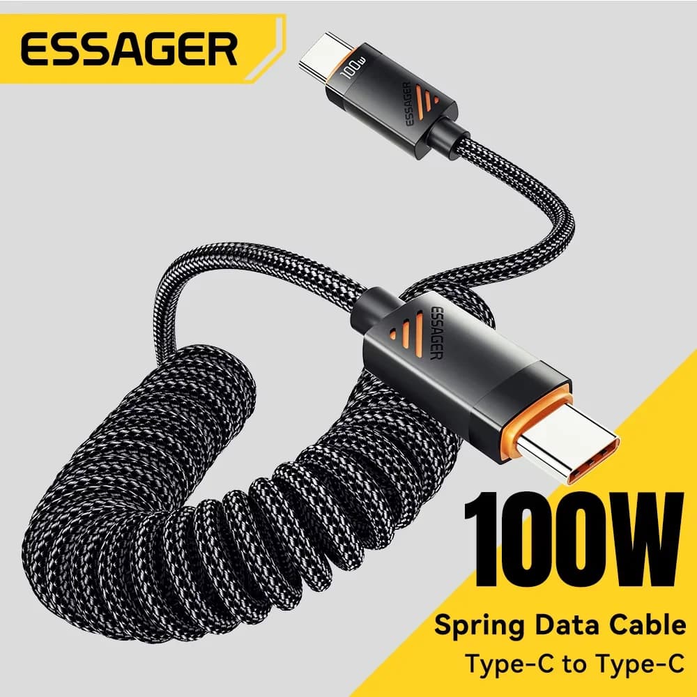 Essager Car Spring Type C cable for iPhone 17 16 15 Pro Xiaomi Samsung 100W PD fast charging for MacBook iPad type C to C cable