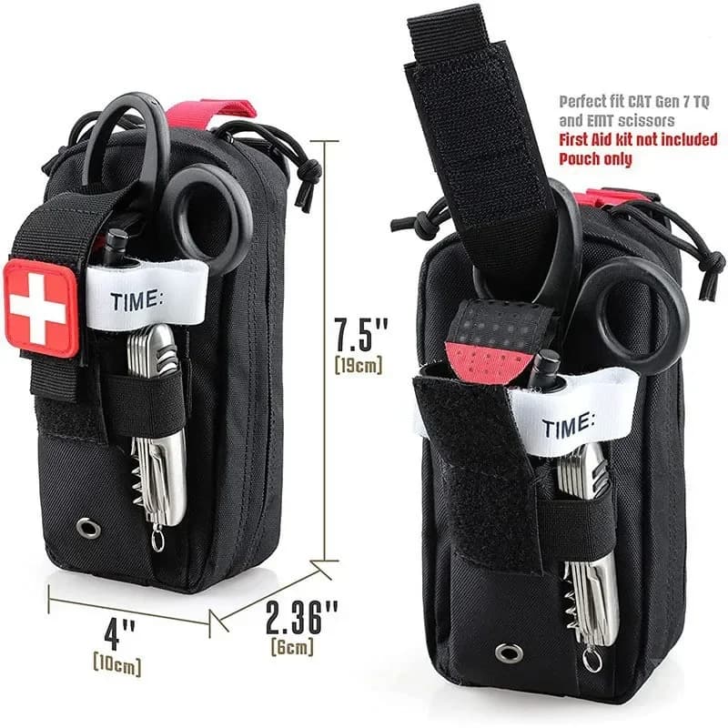 New Tactical First Aid Kit with Tourniquet, Scissors, Bandages & Gauze – Compatible Hanging Bag for Outdoor Survival, Camping