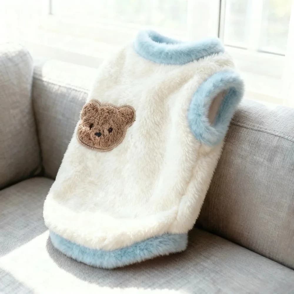 New Soft Teddy Style Dog Sweater with Bear Pattern, Cat Hoodie with Hook for Guinzaglio, Hot Design for Cold Air Homes