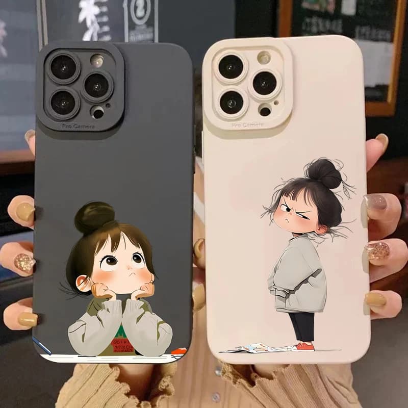 Cute Angry Little Girl Printed Silicone Phone Case For iPhone 11 12 13 14 15 16 Pro Max 7 8 16 Plus XR X XS SE 2020 Soft Cover