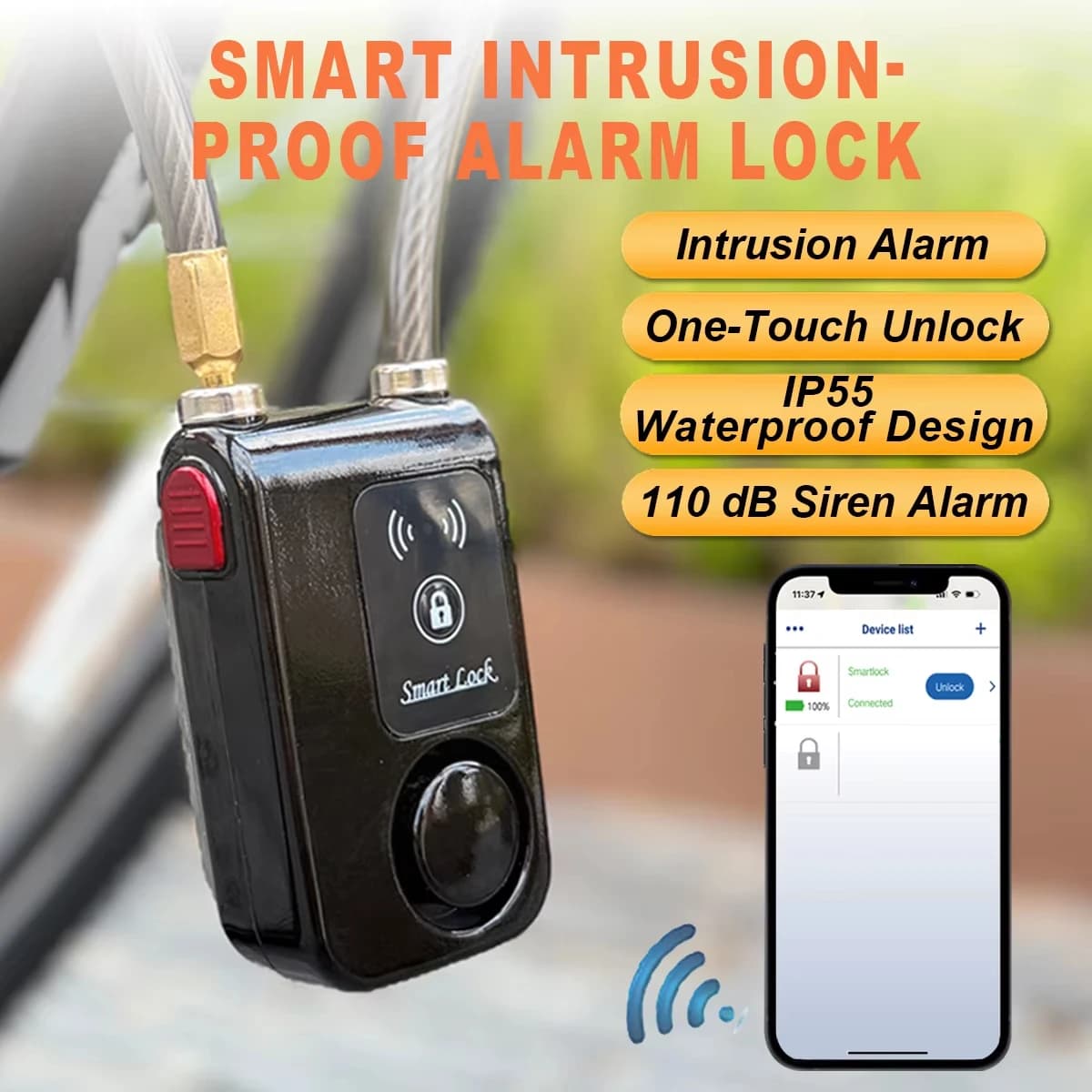 Bluetooth Smart Bike Lock Waterproof Anti Theft Password Lock Stainless Steel Chain Security Alarm for Bicycle Cycling