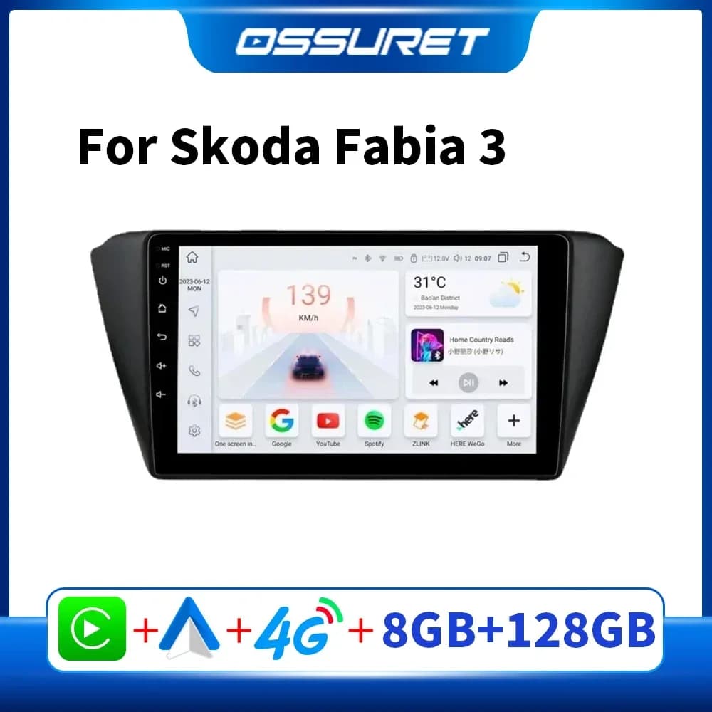 Car radio for Skoda Fabia 3 III NJ3 NJ5 2015-2019 carplay Android 12 2din Automotive multimedia Android auto GPS WIFI 4G 7862