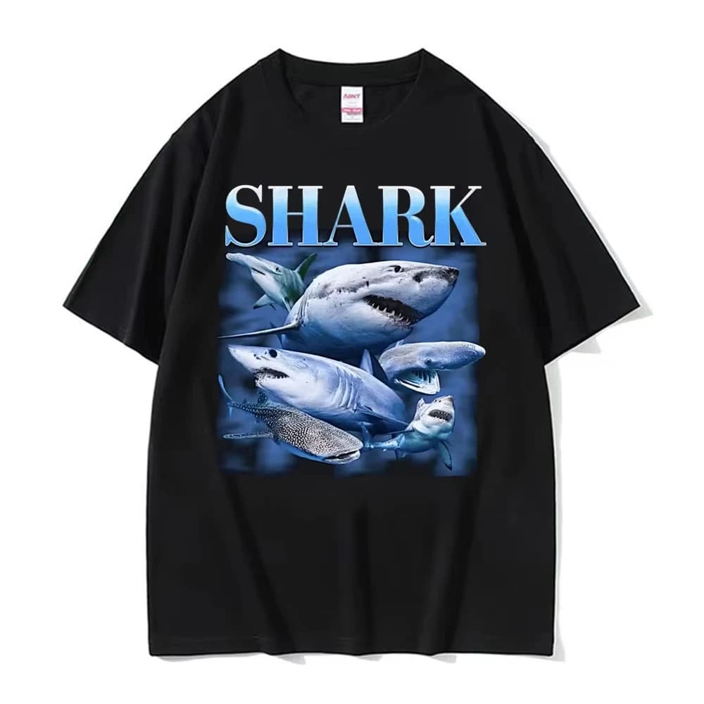 Divertenti T-shirt Vintage con Squalo, Squalo Martello, Balena, Squalo Bianco, T-shirt con Meme Animale, Magliette Oversize 100% Cotone per Uomo e Donna
