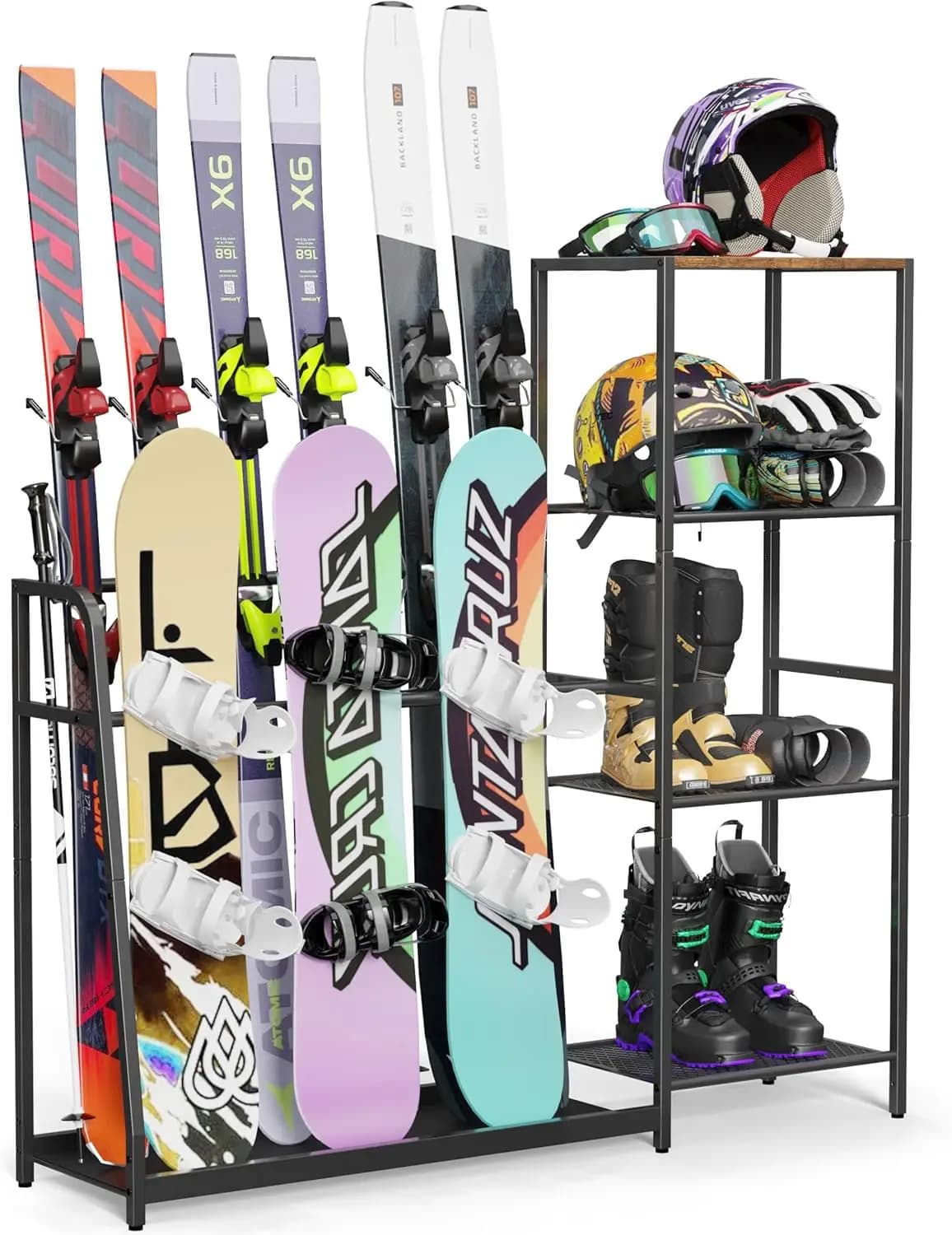 Portasci e Portasnowboard Autoportante - Contains 4 Skies, 3 Snowboards, Boots, Sticks, Glasses, Storage Helmet in Garage