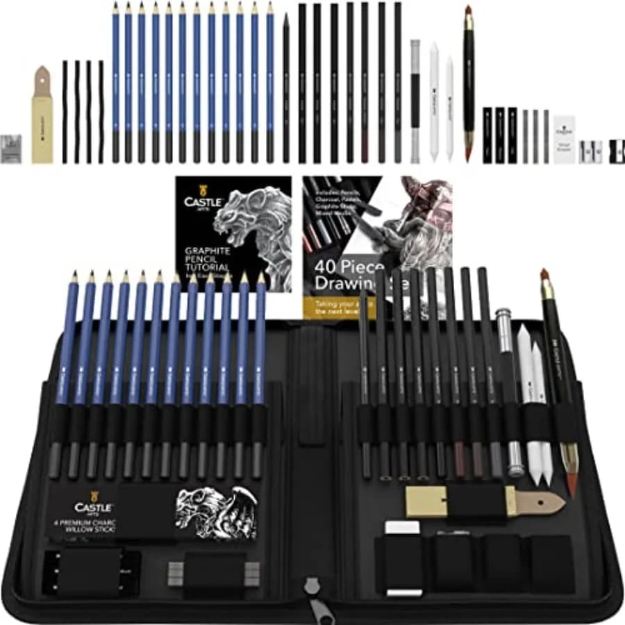 40 Piece Premium Drawing and Sketching Set with Tutorial for Artists, Professionals or Beginners Pencils, Charcoal, Graphite an