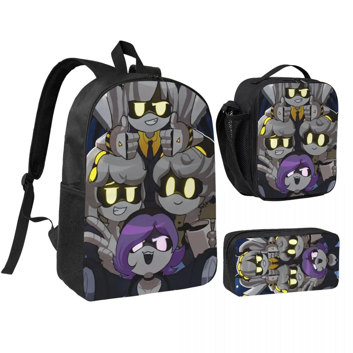 3pecs/set Murders Drones Horror Backpack for Student Laptop Computer Canvas Bags Lunch bag Pencil Case