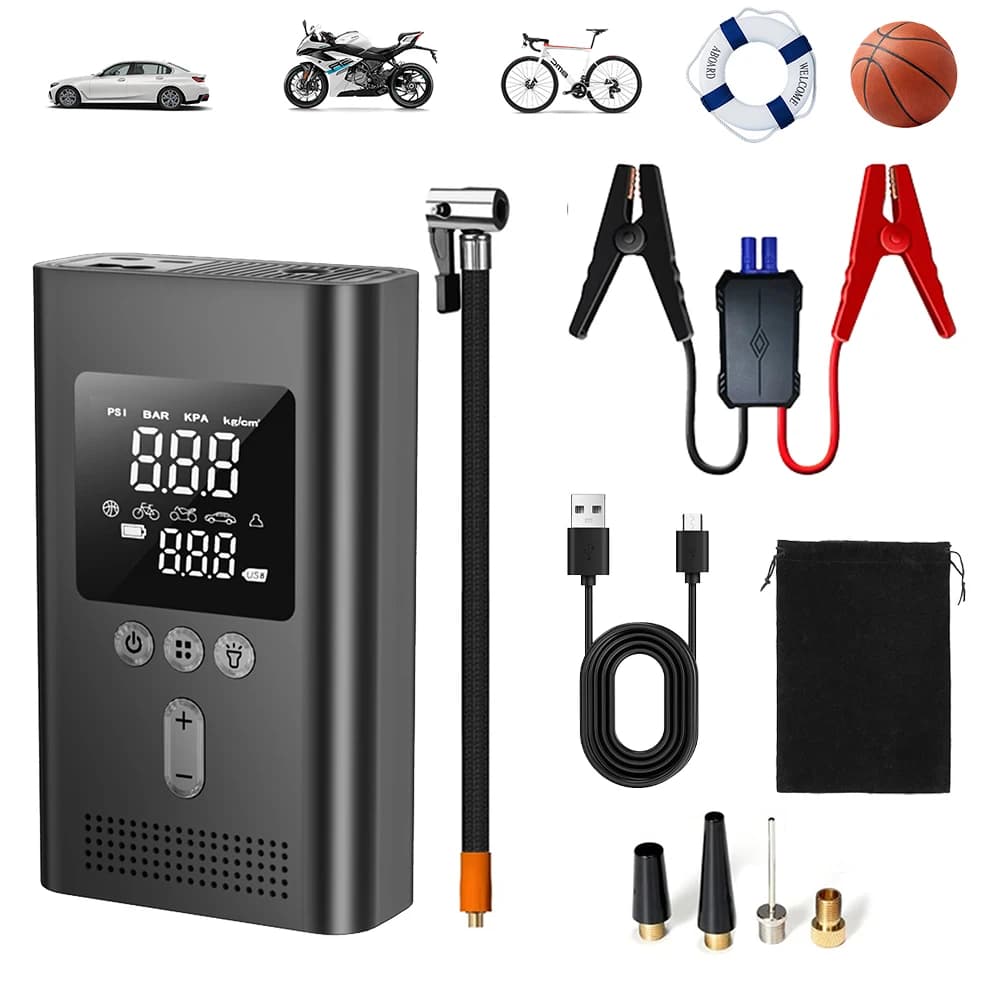 Avviatore di Emergenza Portatile 8000mAh con Pompa d'Aria 150PSI, Gonfiatore Pneumatici, Booster per Batteria Auto 12V