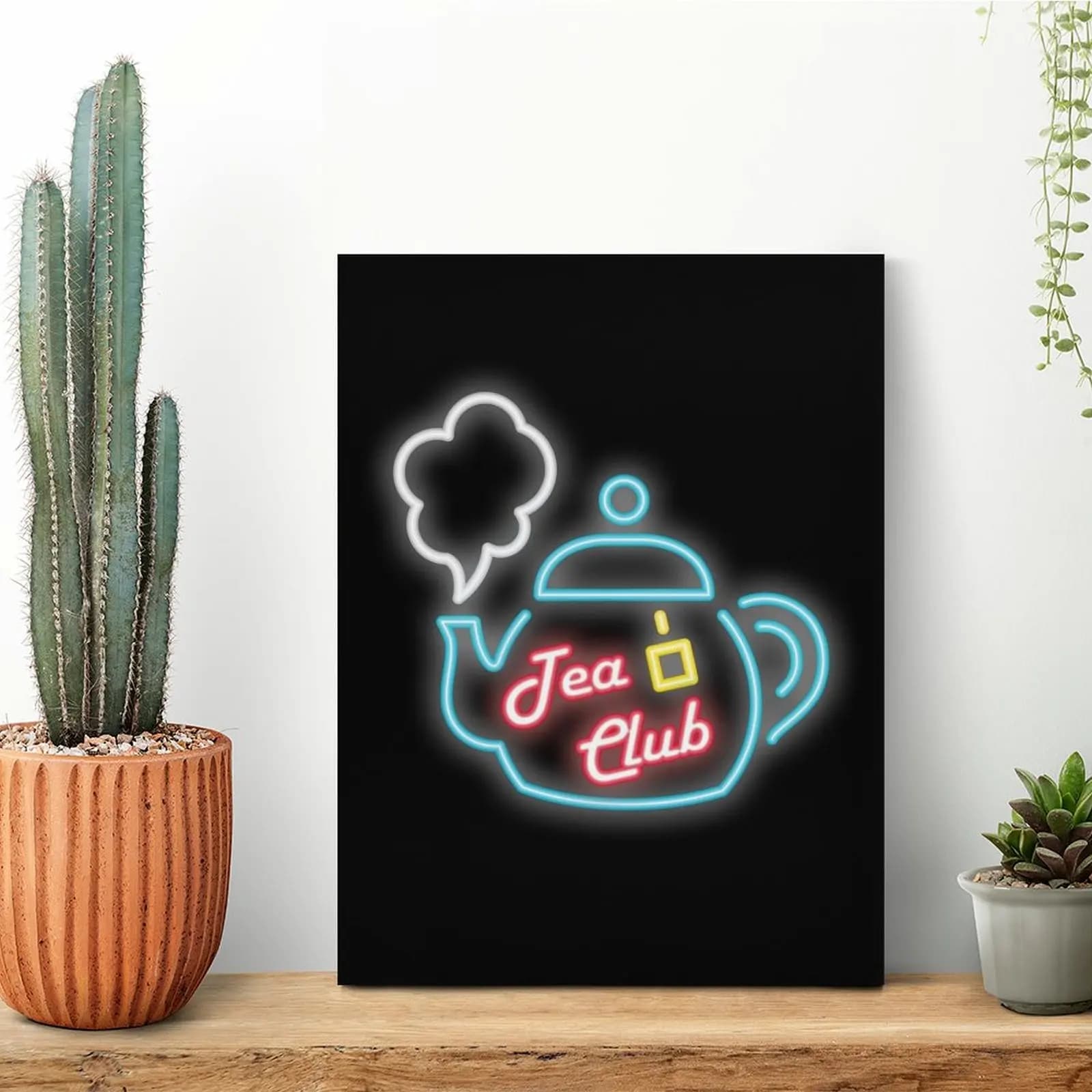 Tea Club Insegna al neon Pittura su tela Poster Pittura Garage Bar Grotta Pub Crea dipinti murali incorniciati